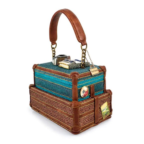 Mary Frances Baggage Claim Beaded Suitcase Handbag Brown Blue Bag Tour Purse NEW - Picture 7 of 9